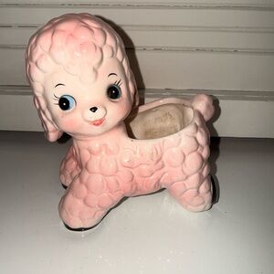 Charming Pink Ceramic Poodle Planter